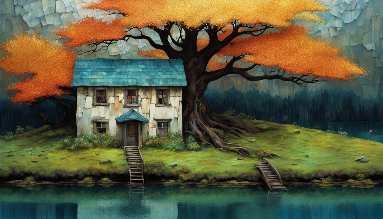 Mixed Media Landscape with Varied Paint Styles