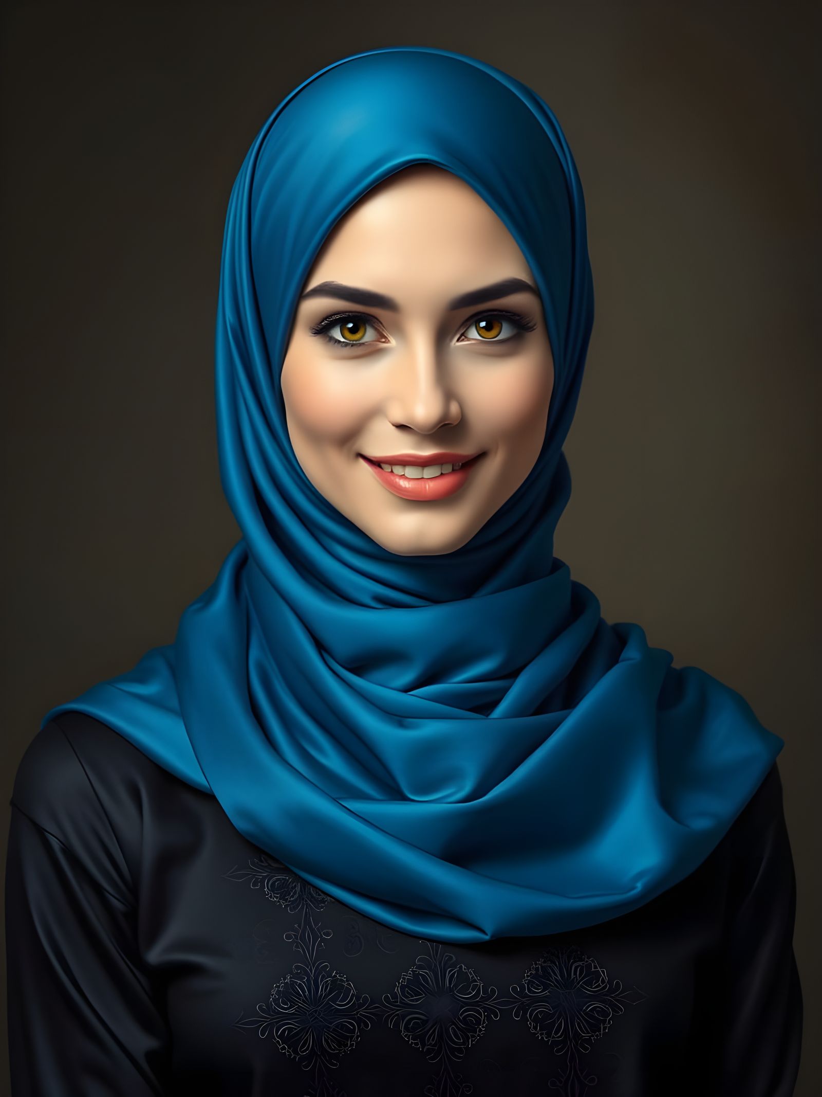 Elegant Hijabi Woman in Black Satin Gown