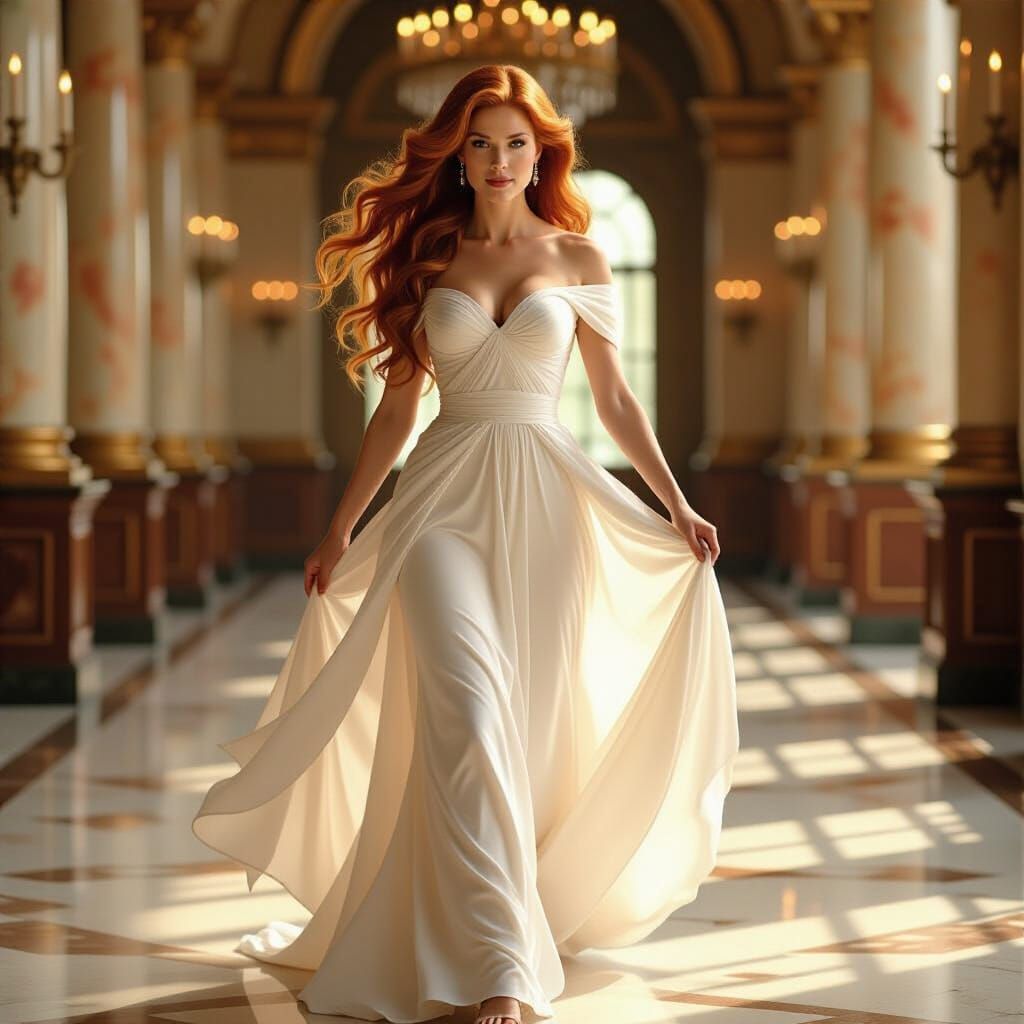 Captain Janeway in Flowing Gown, Pre-Raphaelite Style