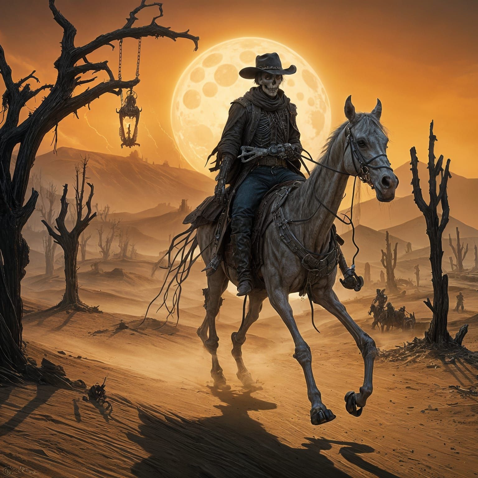 Skeletal Cowboy on Horse: 3D Render