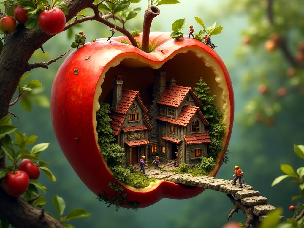 Apple Village: Miniature World in Dark Fantasy Style