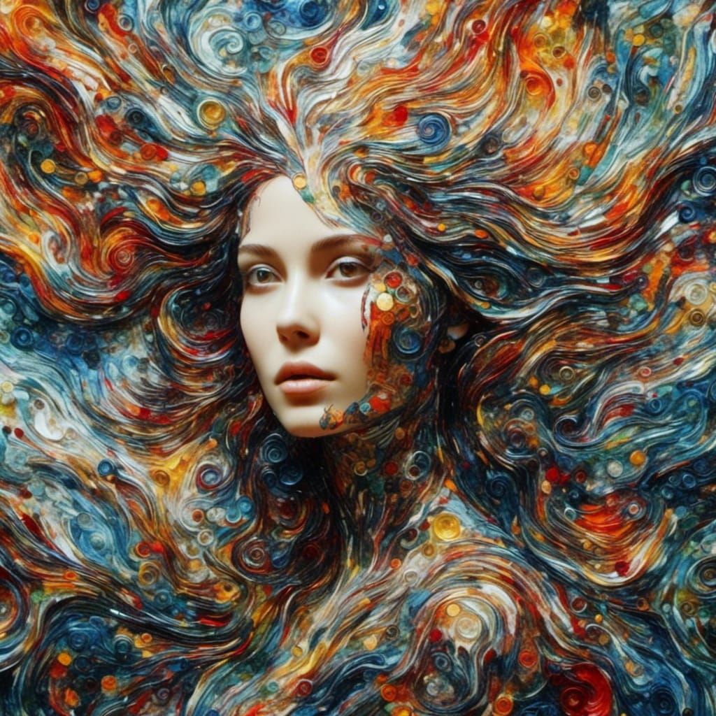 Mosaic Woman in Abstract Layered Style