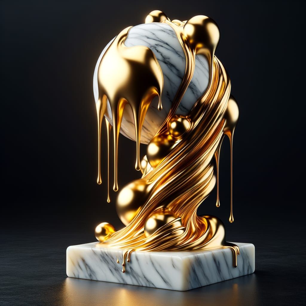 Luxurious Gold Dripping Sculpture in Photorealistic Style