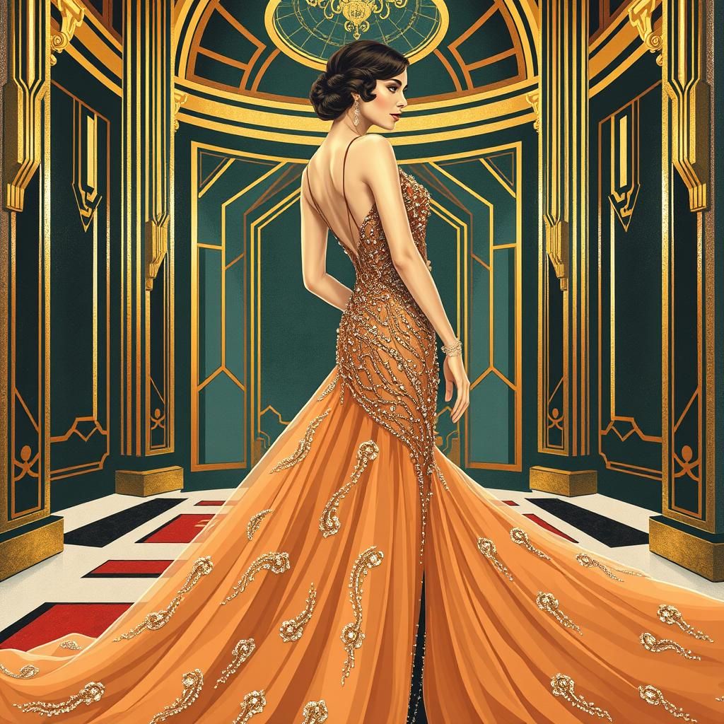 Glamorous Woman in 1920s Art Deco Style