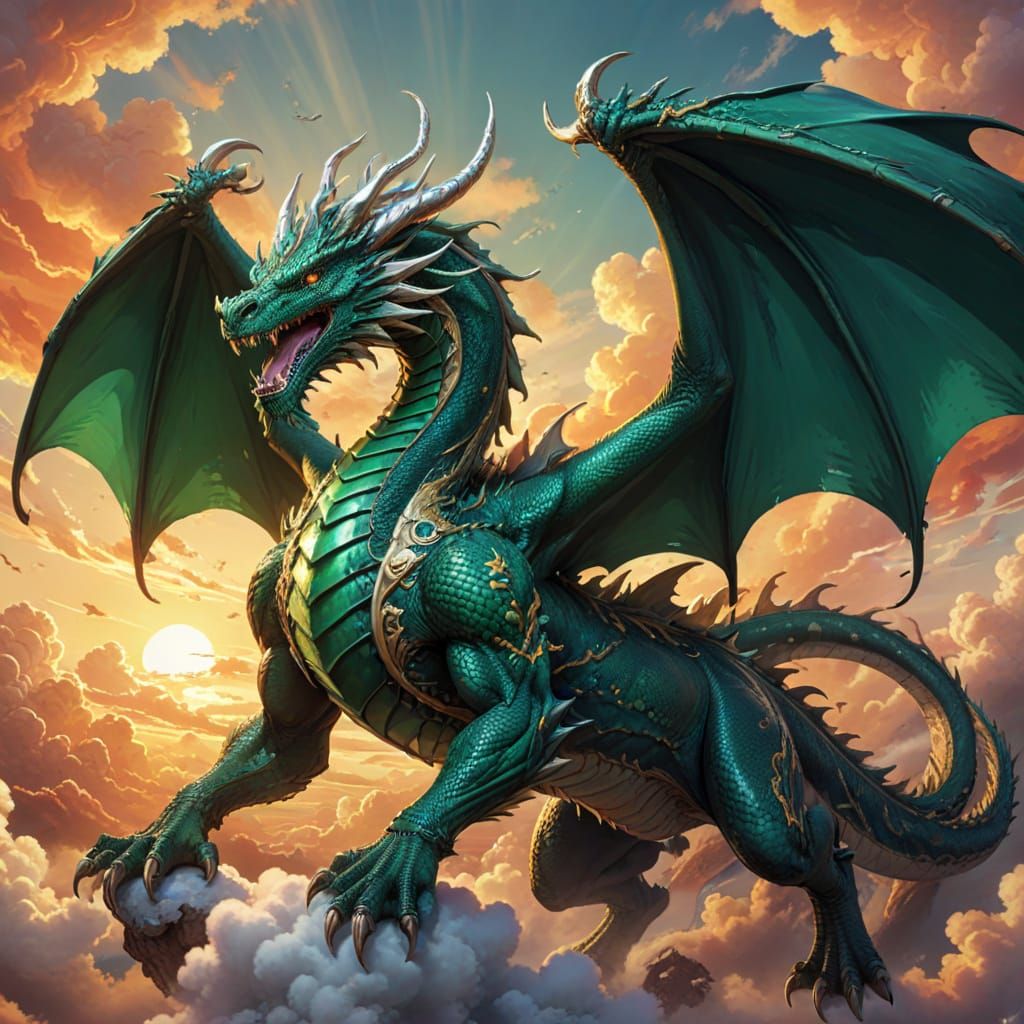 Elegant Eastern Dragon soars through Golden Sunset Skies in ...