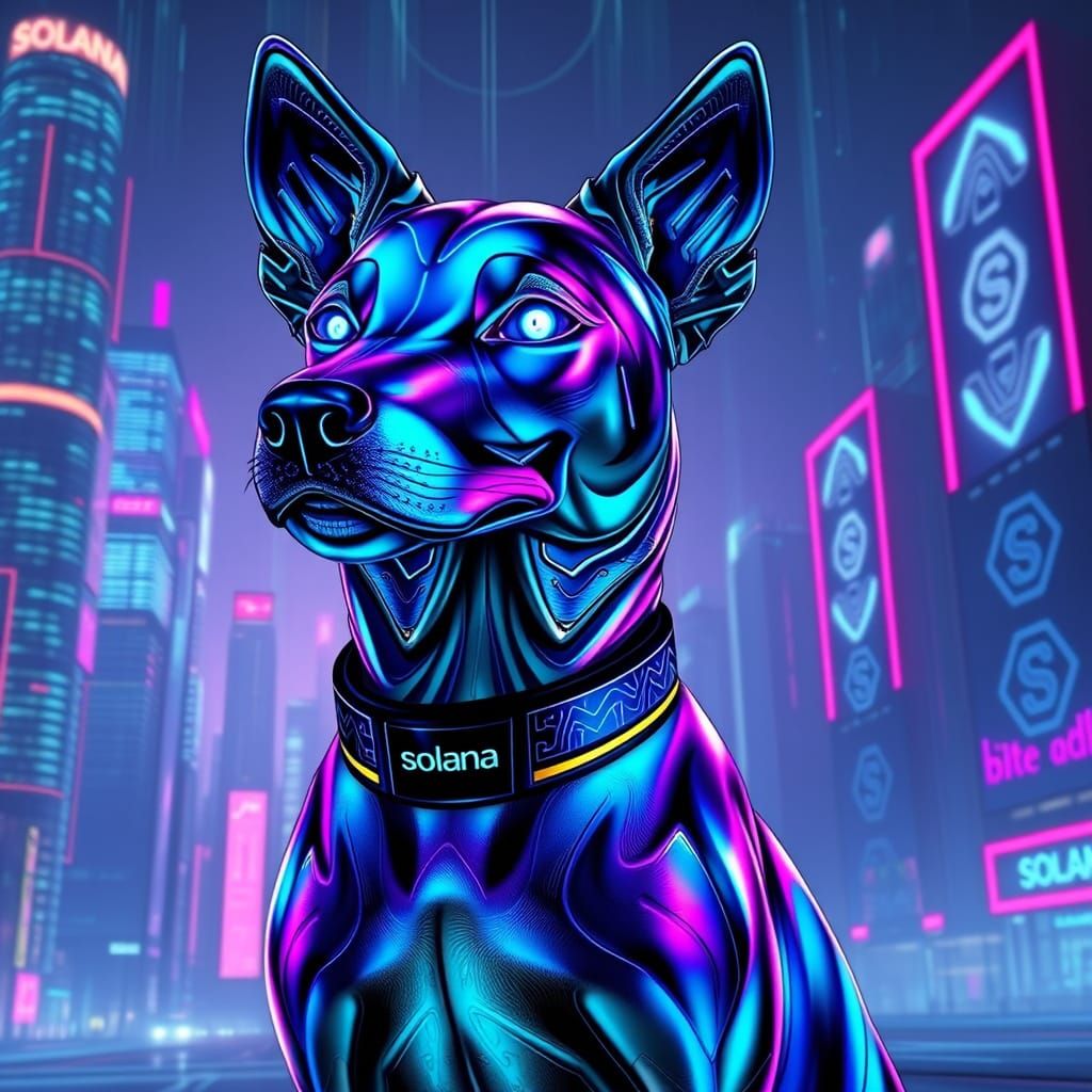 Cyberpunk Canine in Glowing Blue and Purple Metallic Fur