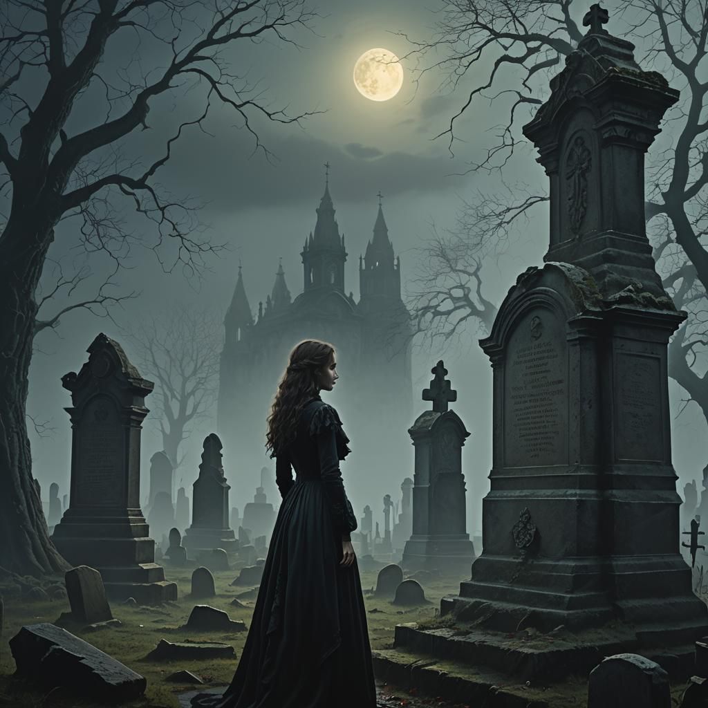 Girl in Graveyard: Dark Fantasy Art