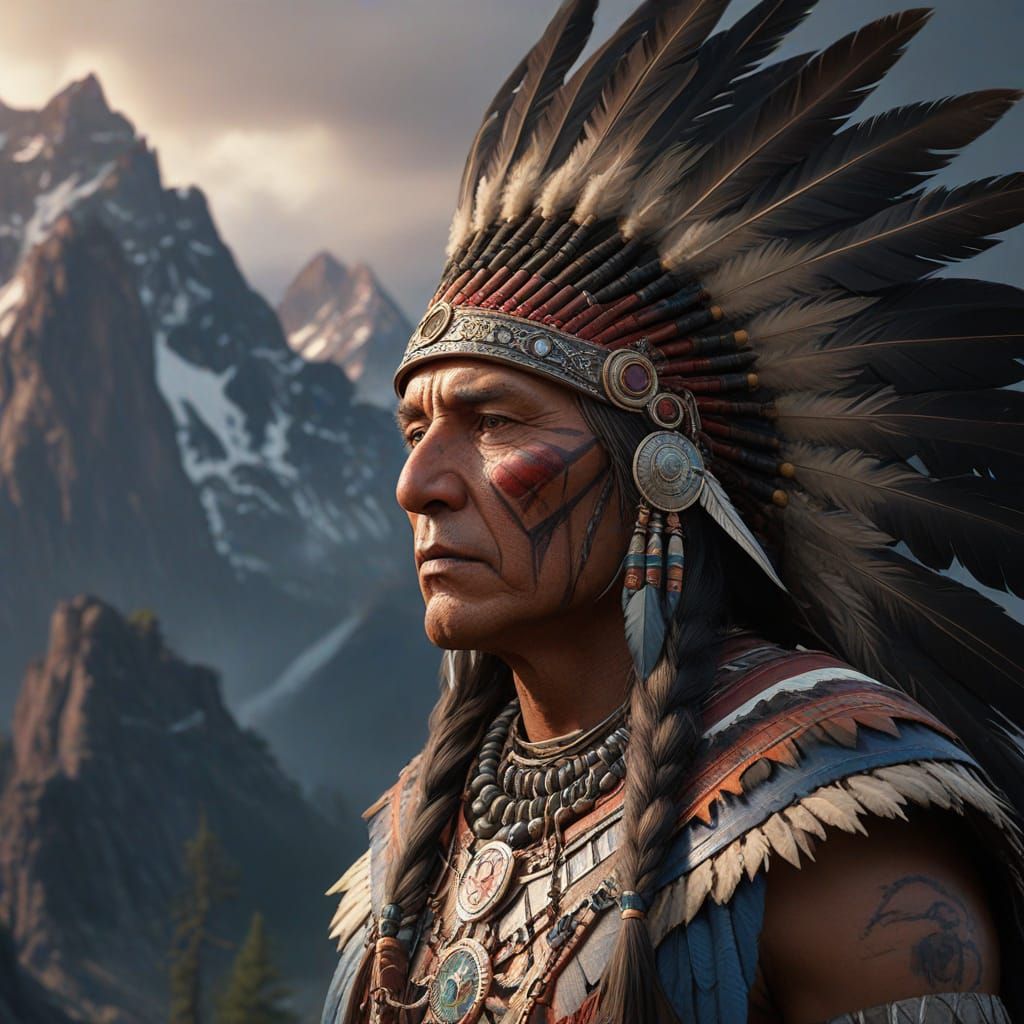 Native American Chief in Alien Landscape