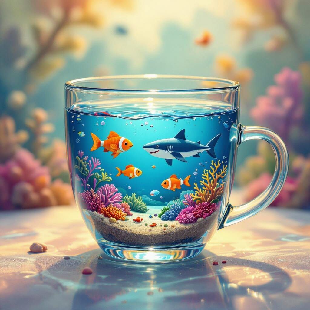 Miniature Ocean in Glass: Whimsical Digital Art
