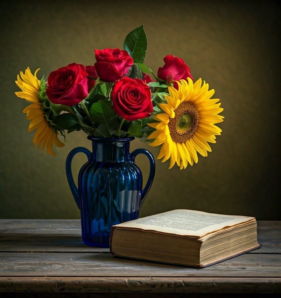 Renaissance Still Life with Cobalt Blue Vase and Blooming Fl...