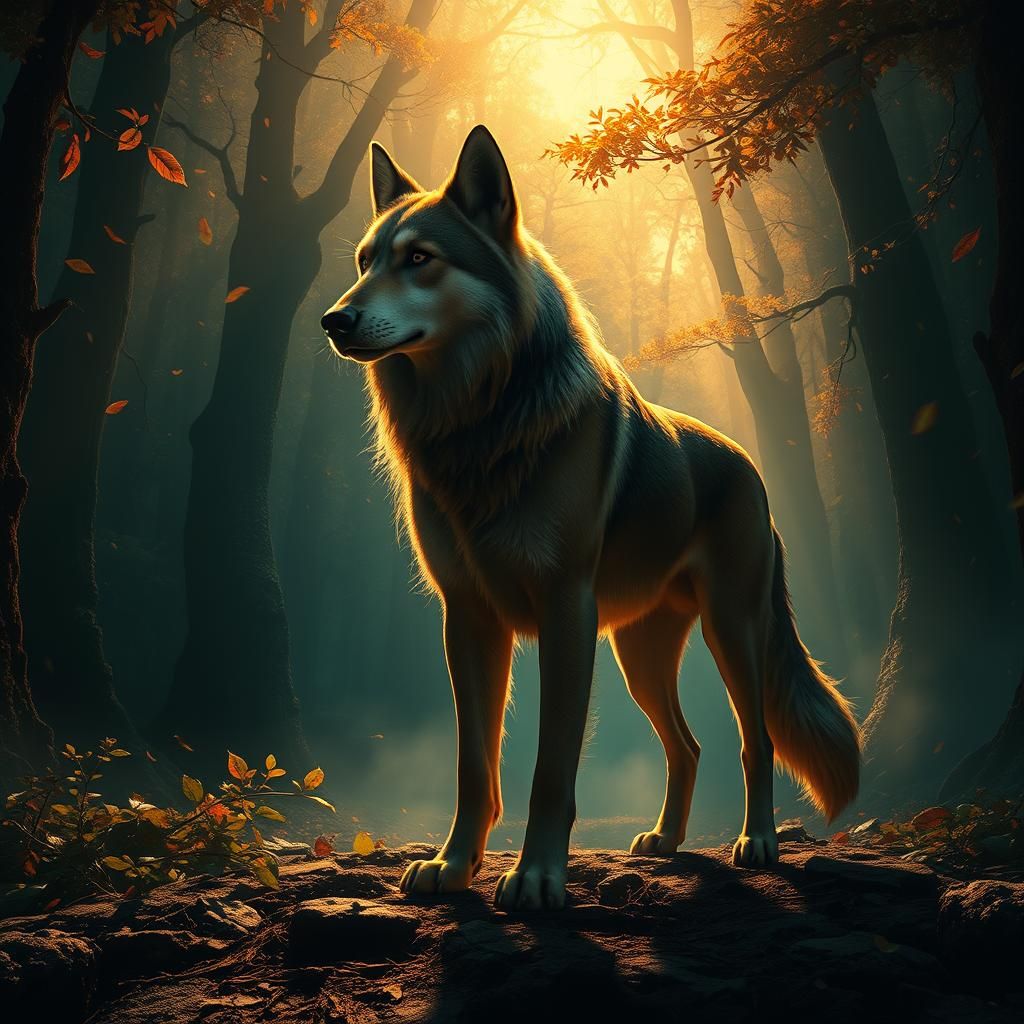 Dog in Ominous Forest, Hyperdetailed Concept Art