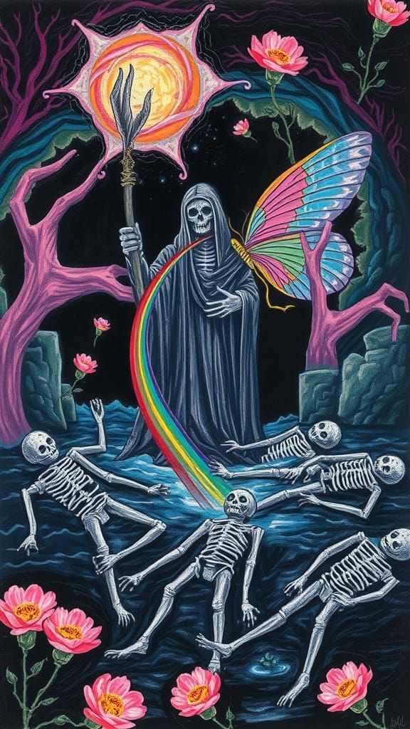 Childlike Underworld Drawing with Rainbow Fairy