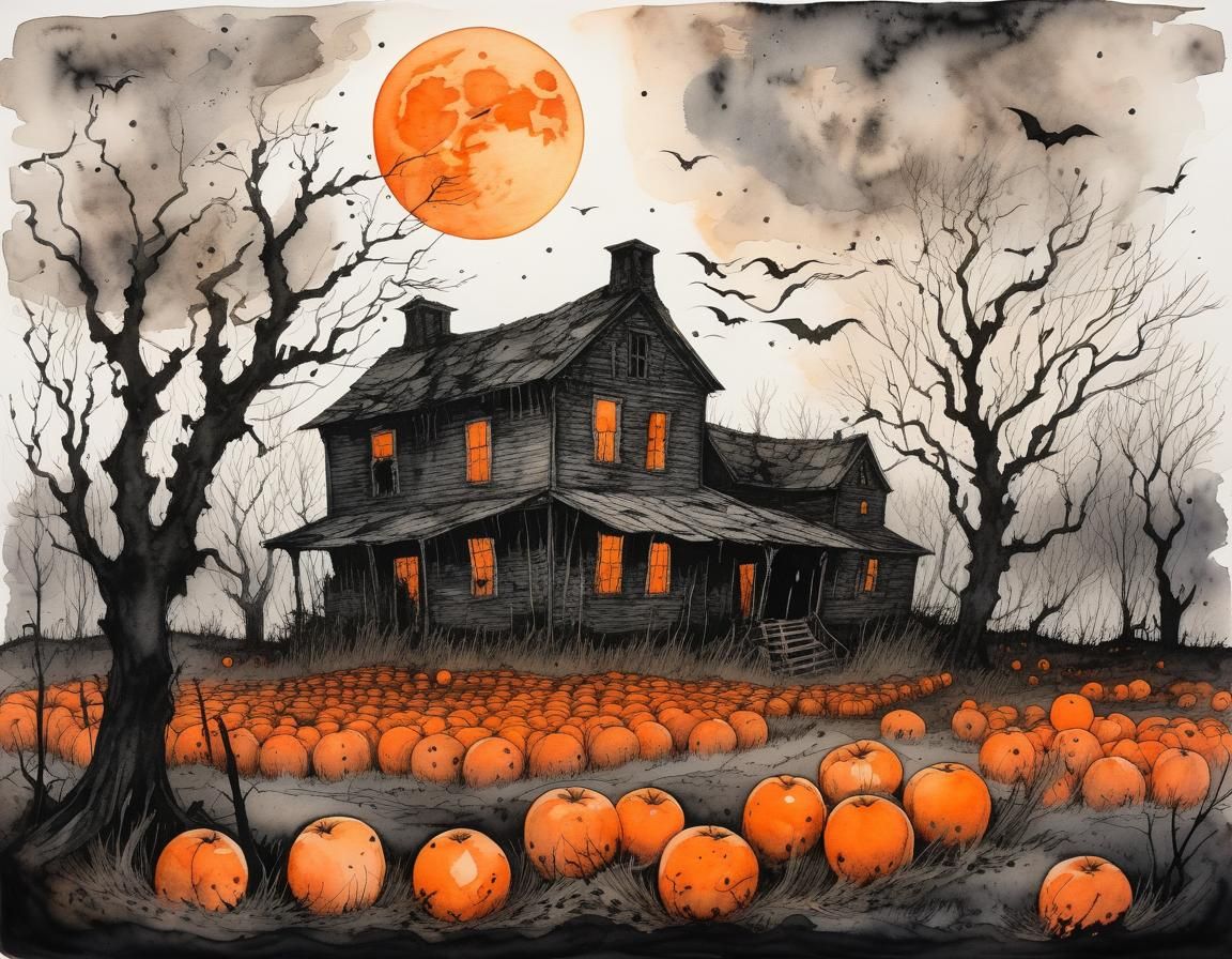 Eerie Abandoned Farm in Dark Horror Art Style