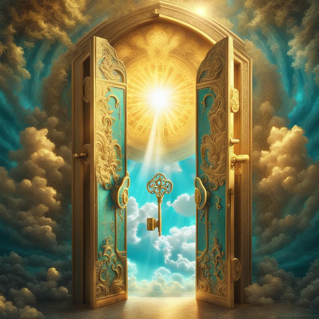 Inlaid Key Unlocks Paradise: Surreal Art