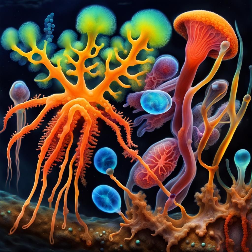 Bioluminescent Microscopic Organisms in Vibrant Colors