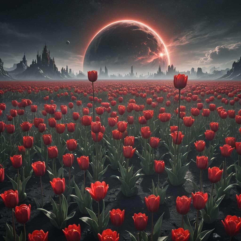 Red Tulip under Black Sun: Fantasy Concept Art