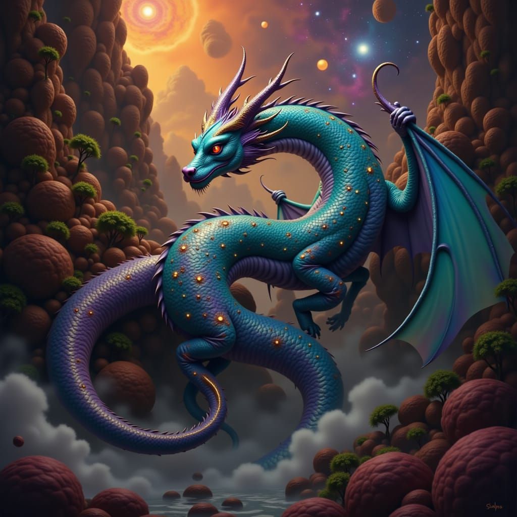 Celestial Dragon Soars Through Cosmic Landscape