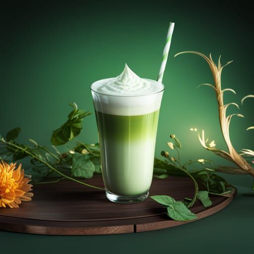 Matcha Latte Still Life in Detailed Matte Painting