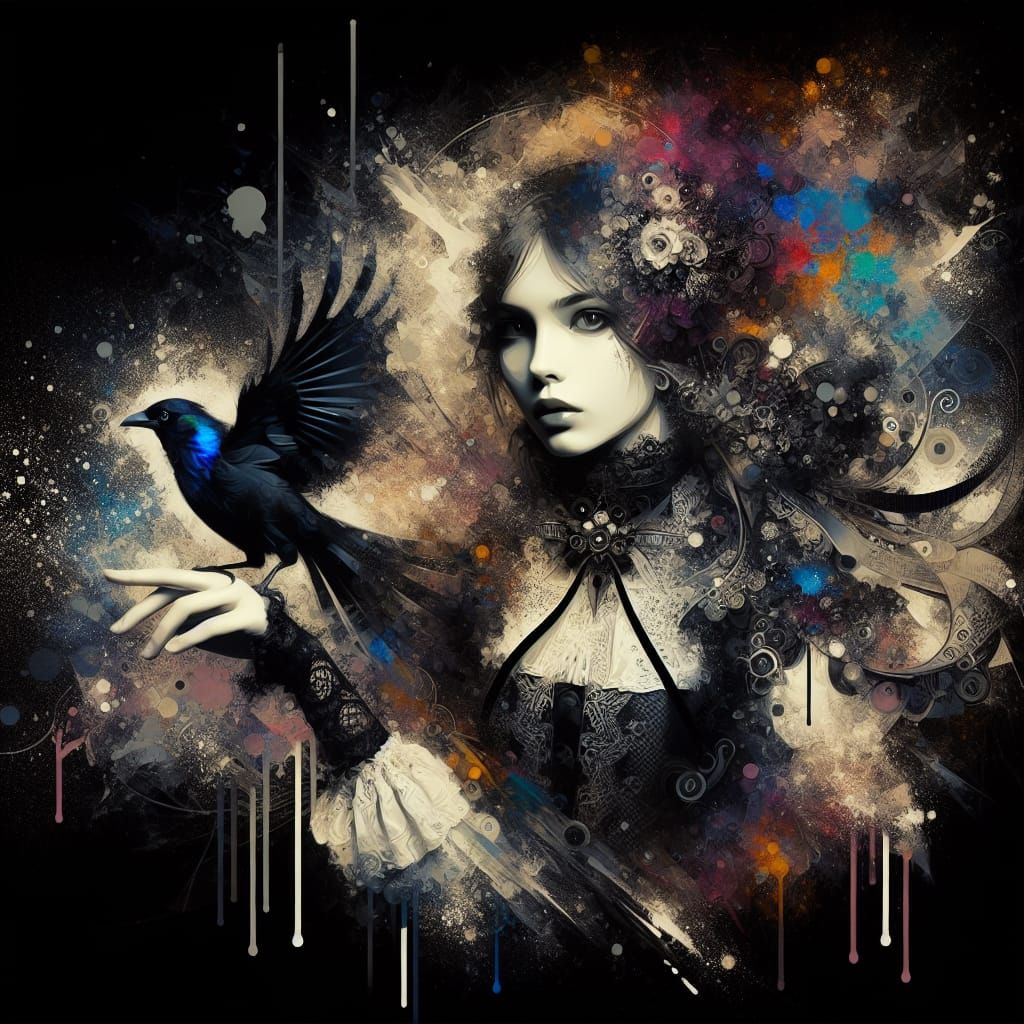 A gothic girl with a blackbird