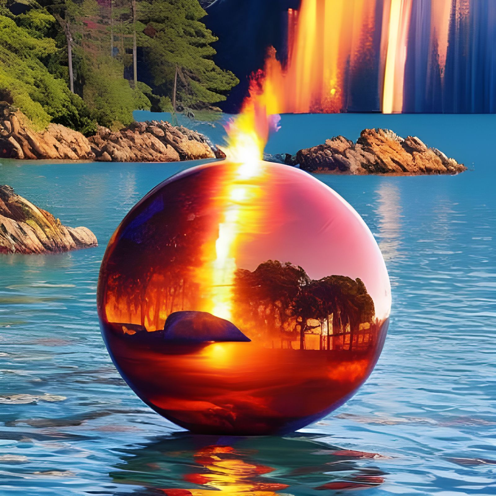Fiery Explosion in Crystal Orb, Dark Fantasy Art