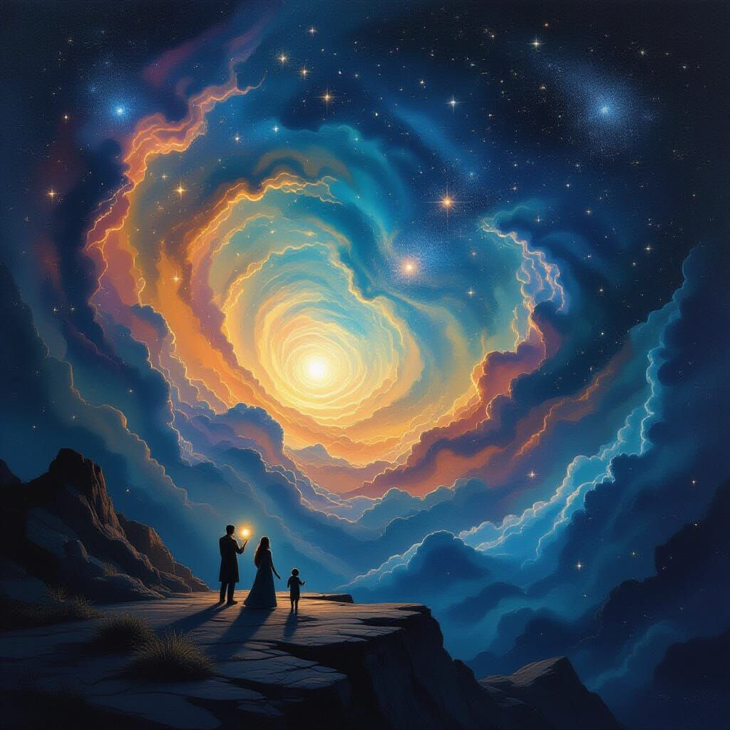 Celestial Map Unrolls Amidst Swirling Nebulae and Galaxies