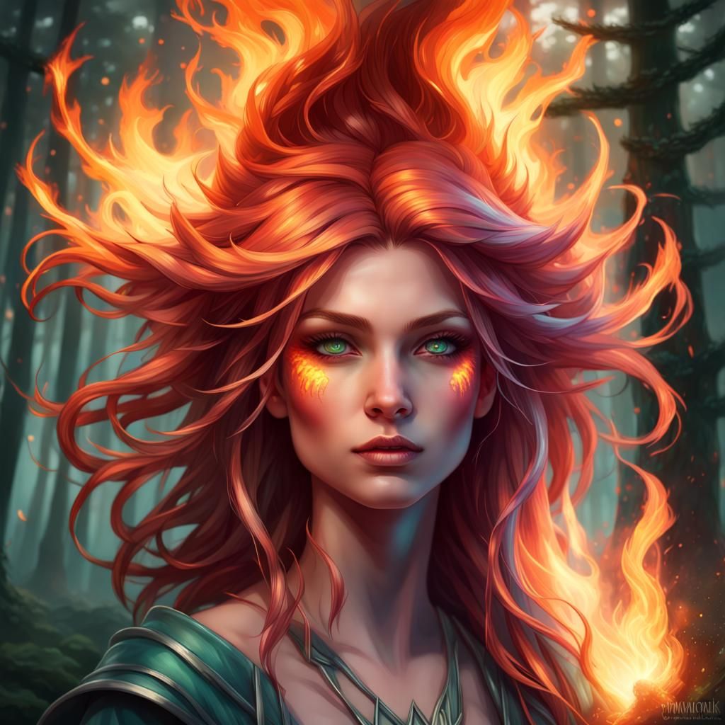 Druidic Sorceress Casting Spell in Magical Forest