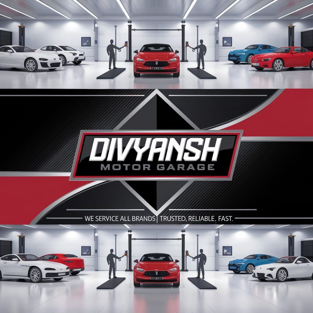 Divyansh Motor Garage Banner with Car Service Theme