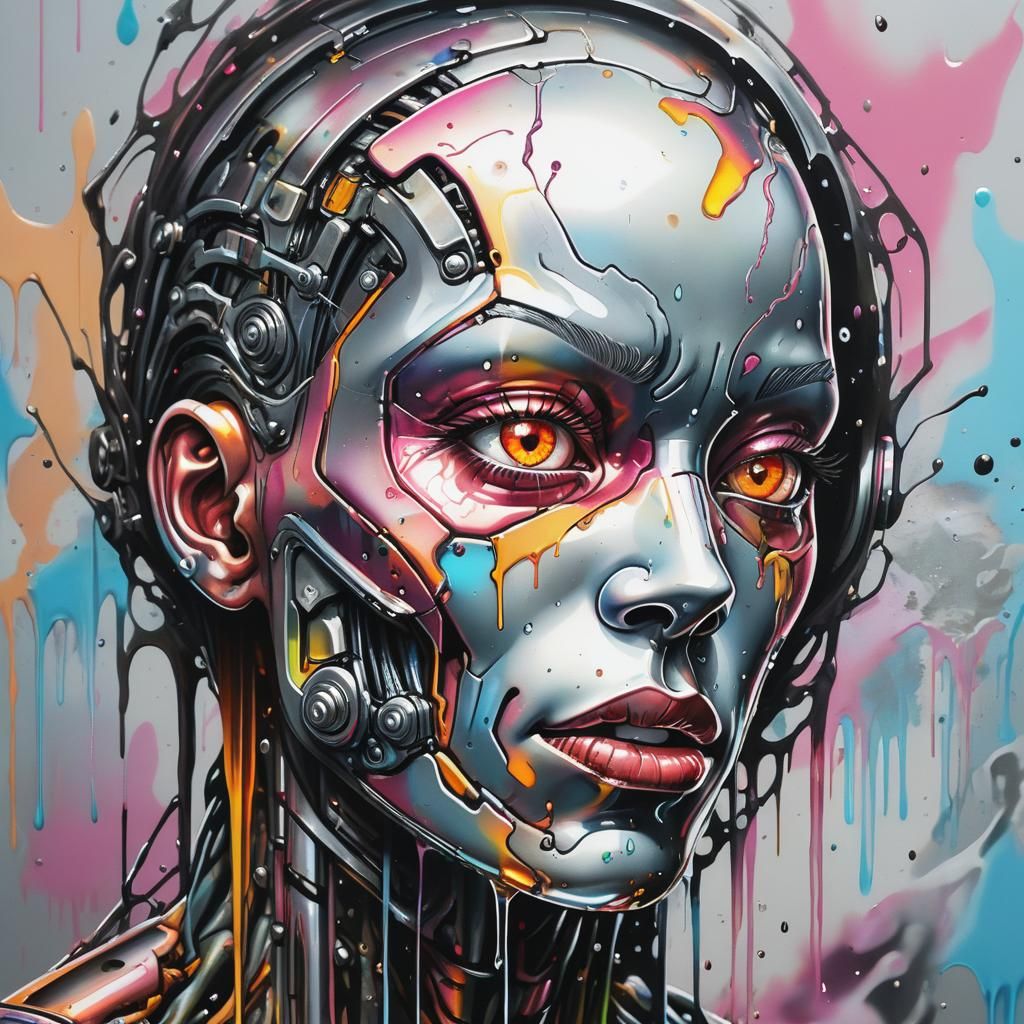 Cyborg's Liquid Metal Tears: Street Art in Gouache