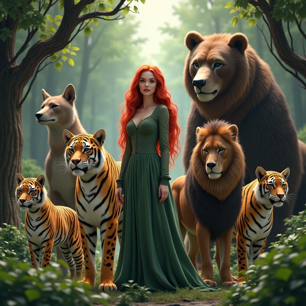 Madelaine Petsch with Giant Wildlife Companions in Anime Sty...