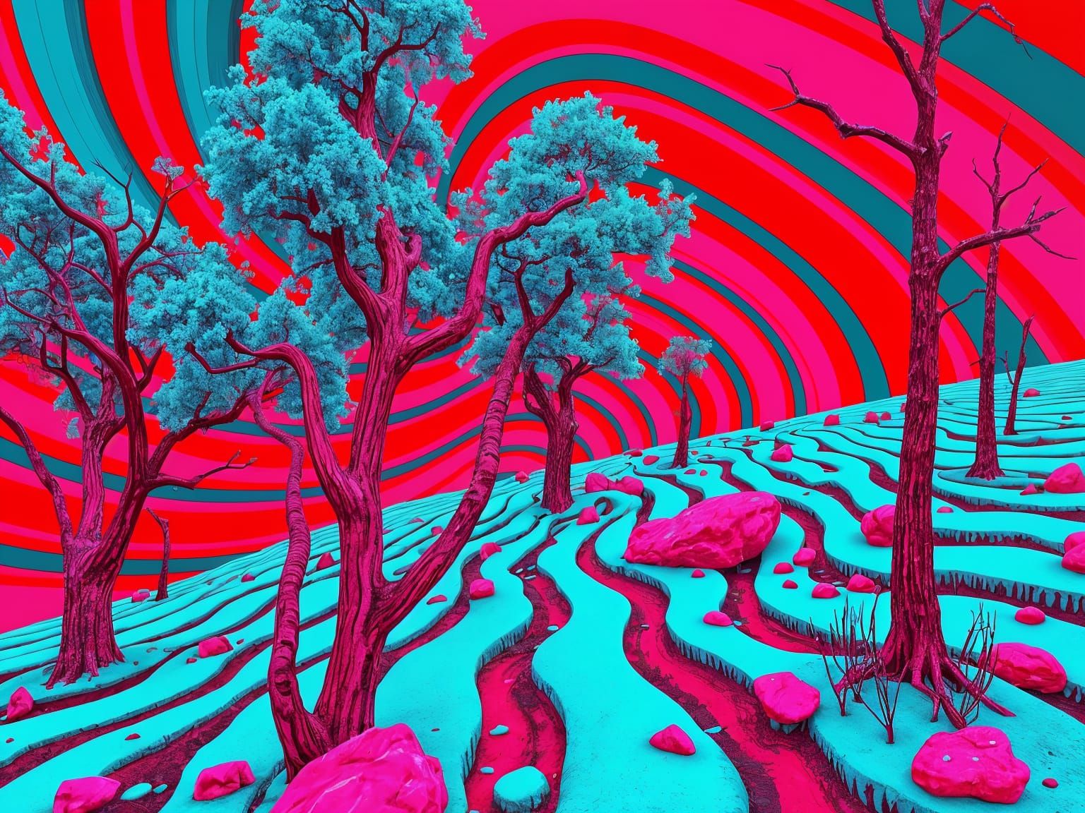 Vibrant, Psychedelic Landscape in Saturated Colors