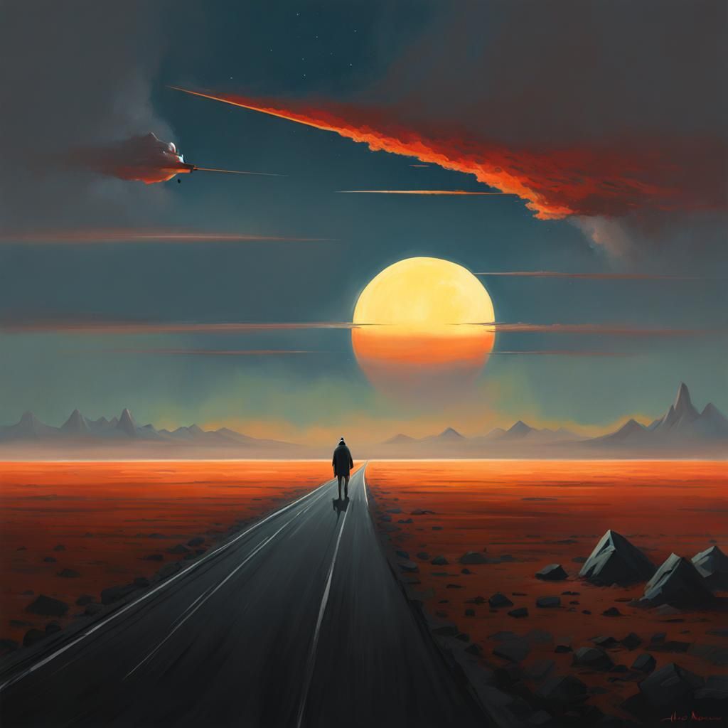 Solitary Figure in Stark Landscape, Andreev Style