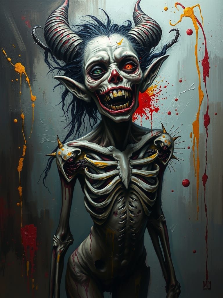 Surreal Demon Embodies Dark, Unsettling Energy in Oil Painti...