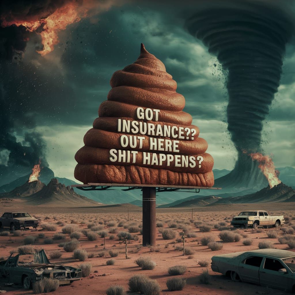 Surreal Billboard Scene in Eerie Desert Landscape