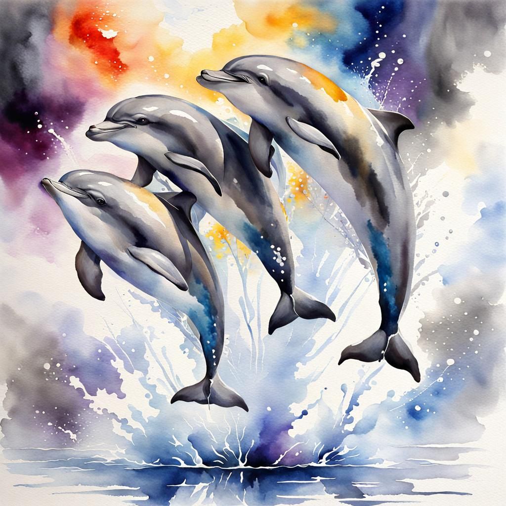 Dolphins in Synchronized Swimming Routines in Aquatic Arena