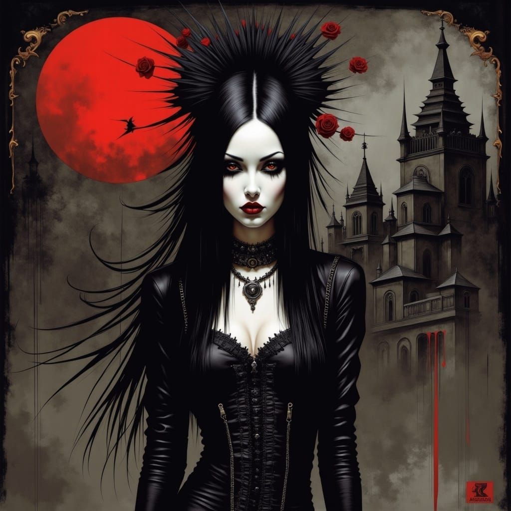 Gothic Punk Vampire Queen Under Blood Moon