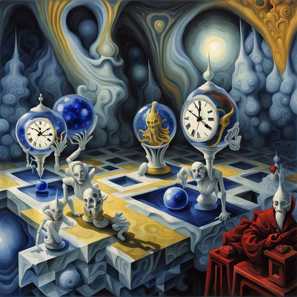 Two yellow jesters with lapiz lazuli cristal clock heads, Me...