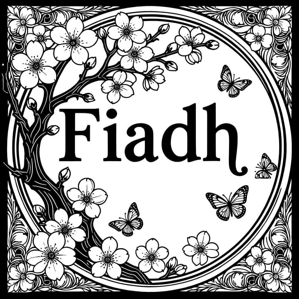 FIADH Coloring Page with Cherry Blossoms and Butterflies