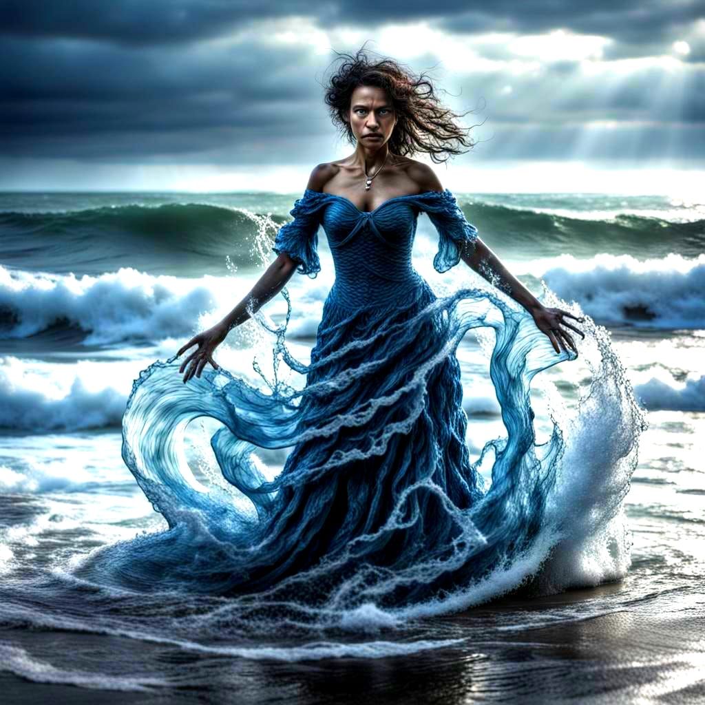 Hyperrealistic Water Witch in a Dress of Waves
