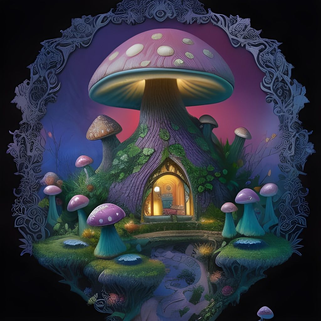 Fairytale Shroompunk Mansion in Detailed Illustration