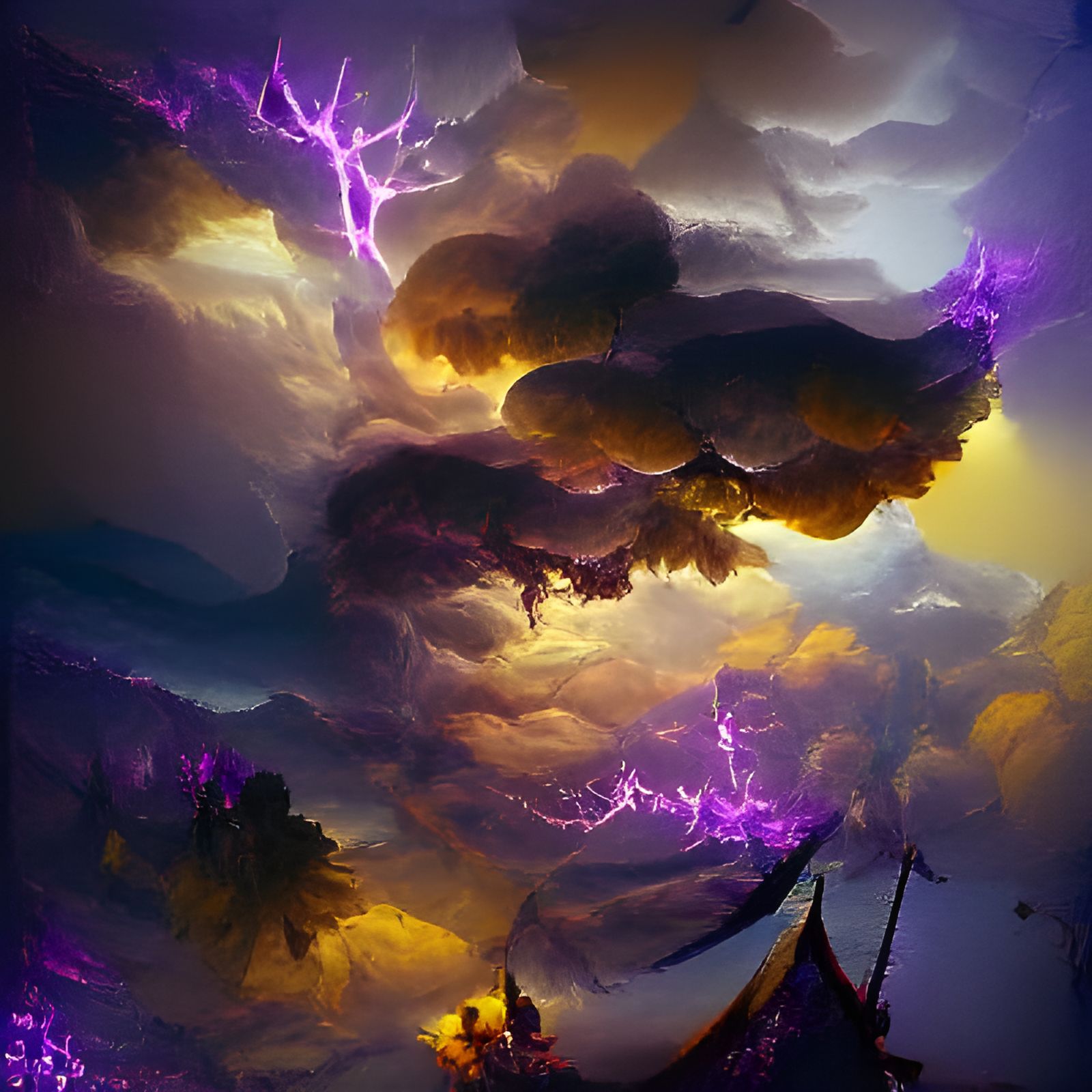 Lightning Strikes Through Dark Fantasy Cloudscape