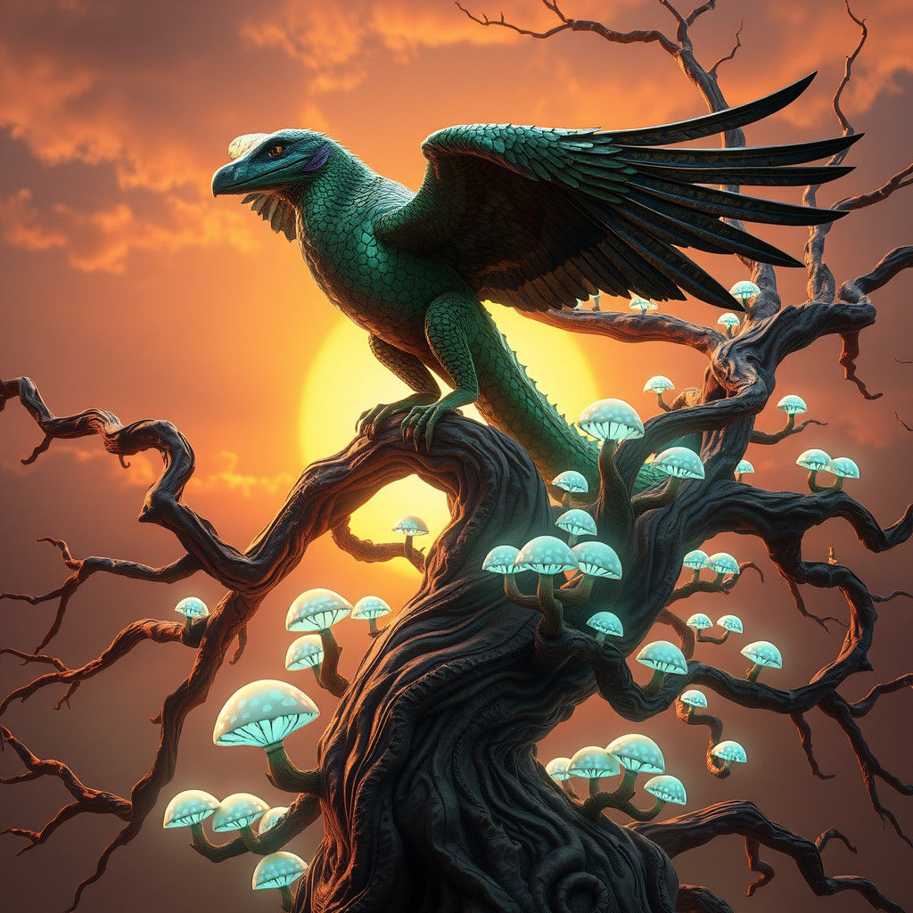 Majestic Hybrid Creature in Fantasy Landscape