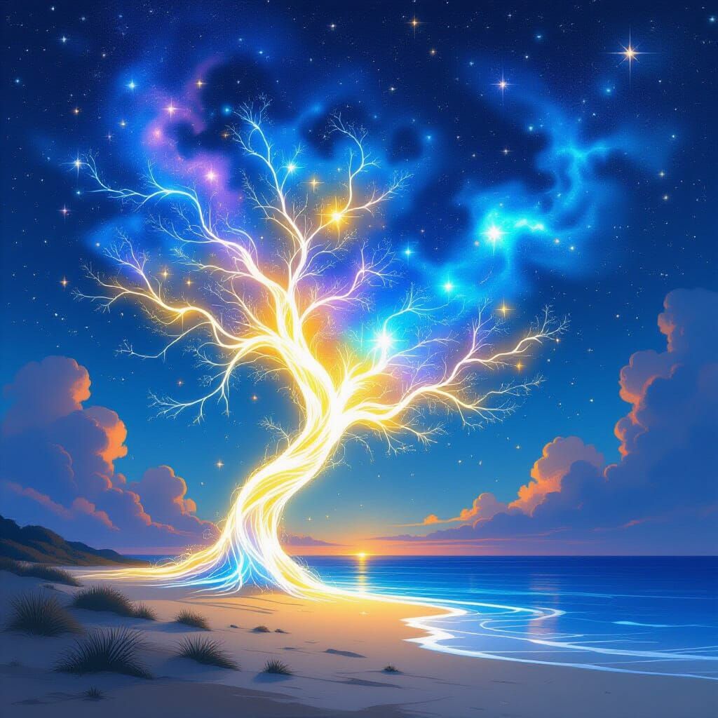 Ethereal Starlight Tree on Cosmic Shore