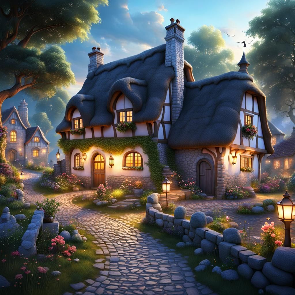 Enchanting Fairy Tale Village with Ethereal Glow