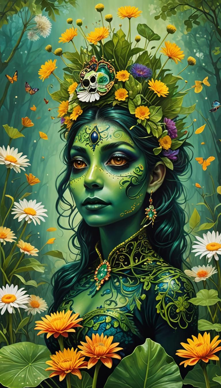 Frog Prince with Dandelion Trees, Dark Fantasy Art