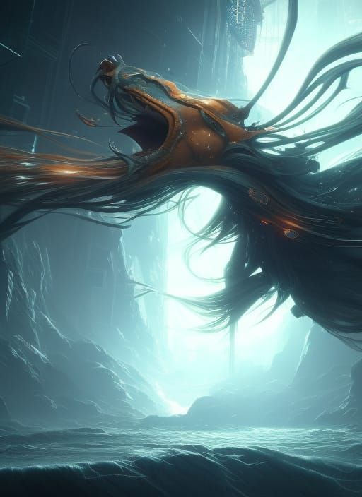 Cyberpunk Goddess with Flowing Cyan Hair