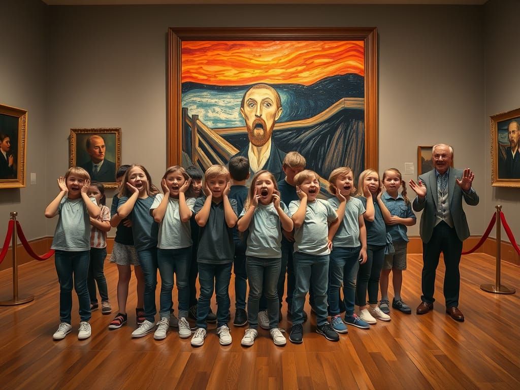 Kids Recreate 'The Scream' in Museum