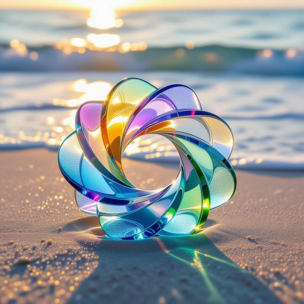 Iridescent Sea Glass Sculpture on Beach