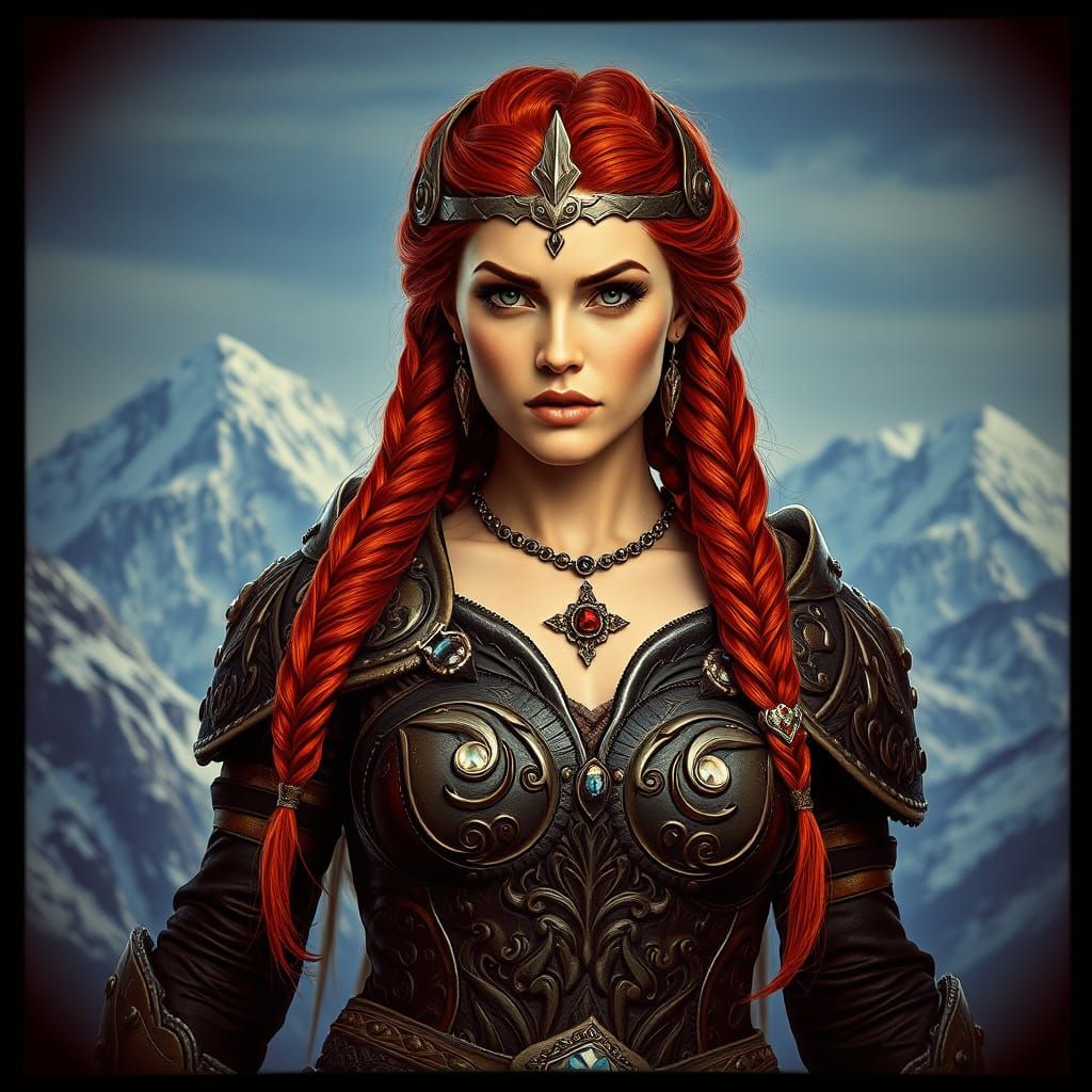 Barbarian Queen on Snow Mountain, Art Nouveau Style