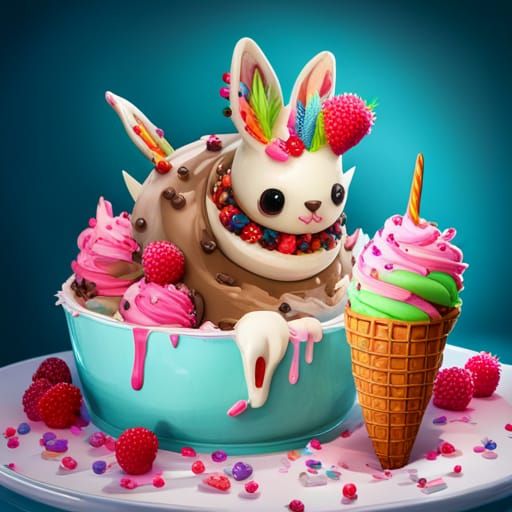 Ice Cream Bunny Monster with Rainbow Sprinkles