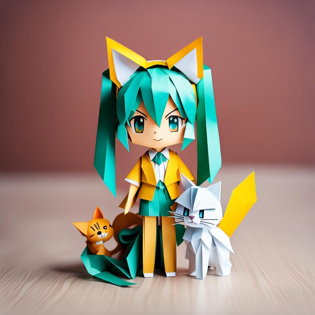 Hatsune Miku and Garfield as Origami Papercraft